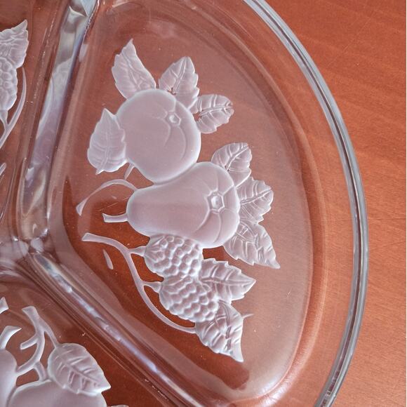 Imperial Glass Company Blackberries Pears Crystal  Frosted Glass 3 Section Tray - Picture 2 of 3